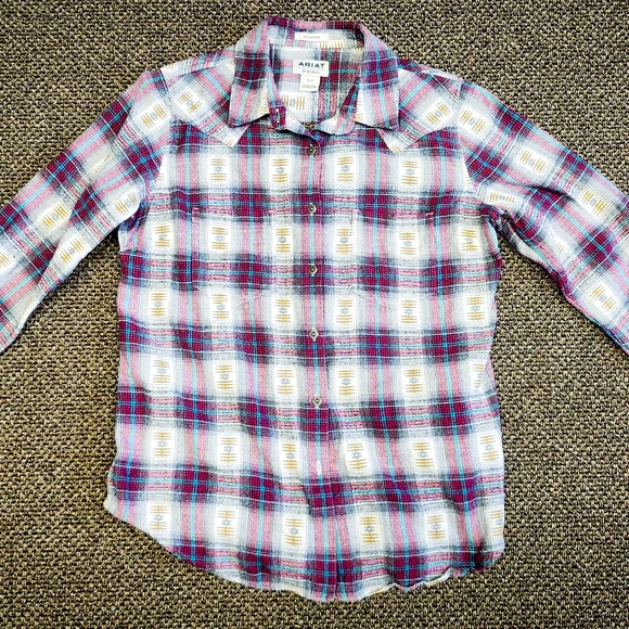 Ariat Plaid Western Button Down Shirt Small Relaxed Fit Southwestern - Picture 1 of 7